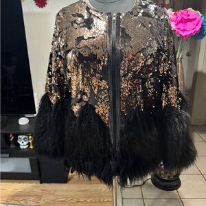 Sequin Jacket with Faux Fur Trim